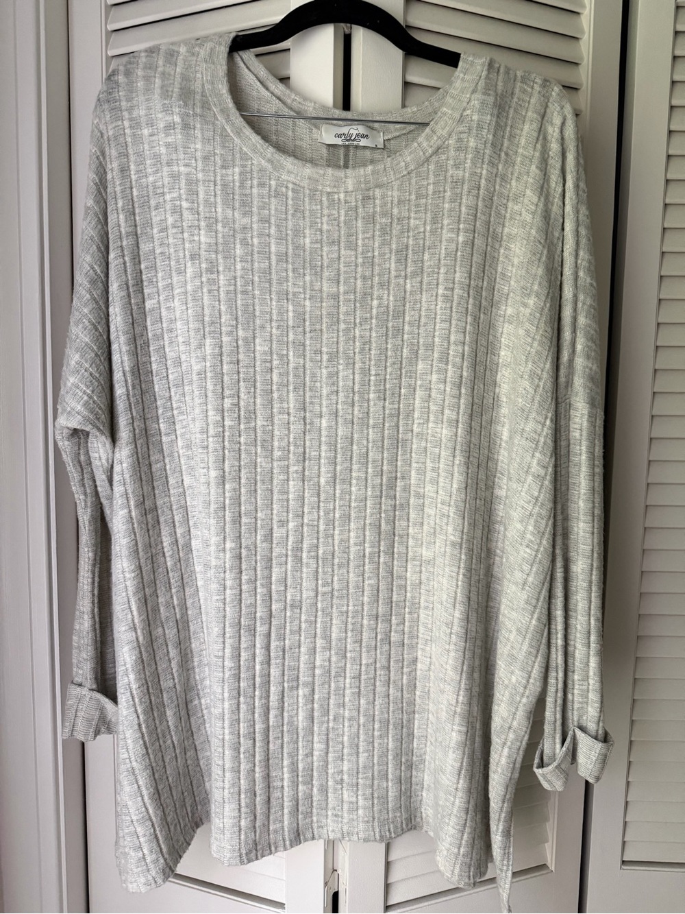 CJLA Women’s Oversized Cozy Grey Ribbed Long-Sleeve Top